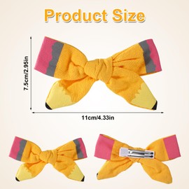 Lyreh 2pcs Back to School Pencil Hair Bows Clips, Yellow Pencil Bows First Day of School Season Hair Accessories for Students Teachers Ribbon Hairpins for Graduation Outfits