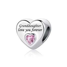 MiiFort Granddaughter Love Heart Charm for Bracelets Pendant Necklaces Gift for Women Grandchild Granddaughter Christmas Birthday Family Love You Forever Pink Cubic Zirconia