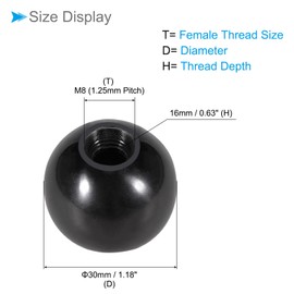 CoCud Duroplast Ball Knobs M8 Female Thread 30 mm Diameter Plastic Metric Hand Screw Handle Black - (Application: for Lathes Machines Lever Handle) Pack of 10