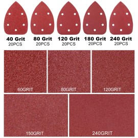 100Pcs 40-240 Grit Aluminum Oxide Mouse Detail Sander Sandpaper with Hook Loopmaterial: Aluminum Oxide, grit: P40/80/120/180/240, size: 5-1/2" x 3-1/2" (140mm x 90mm)