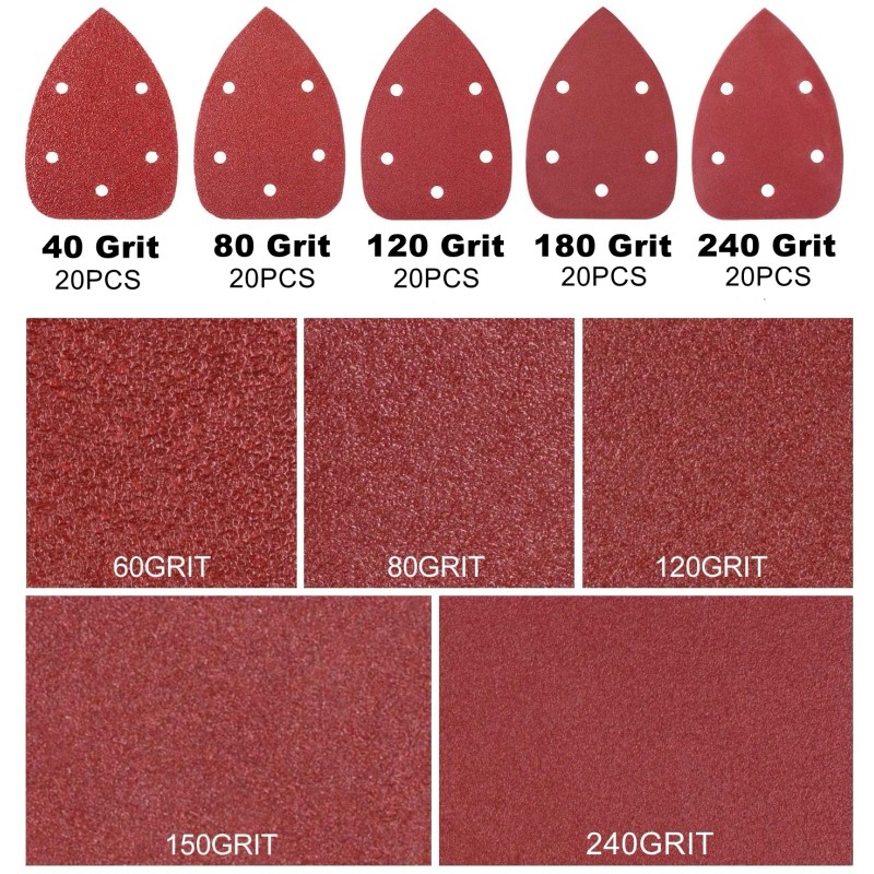 100Pcs 40-240 Grit Aluminum Oxide Mouse Detail Sander Sandpaper with