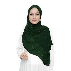 Lina & Lily Damen Hijab Kopftuch Schal mit Glitzer aus Premium Chiffon (Dunkelgrün)