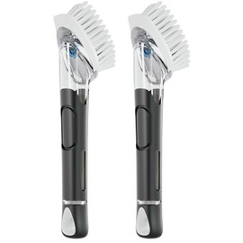 RIMAY Soap Dispensing Dish Brush, Dish Scrubber with Soap Dispenser, Dish Soap Brush, Dish Wand with Soap Dispenser Kitchen Brush for Dishes, Pans, Sink, Pots（2 Pack）