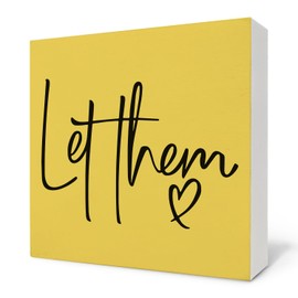 Nvotell Let Them Wooden Sign - Mental Health Quotes Wood Box Signs 5x5 Inches, Let Them Desk Tabletop Signs for Home Decor Shelf, Office Gifts Decorations for Coworkers Women Work (Yellow)