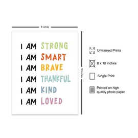 Positive Affirmations Wall Decor - Nursery Toddler Little Boys Girls Bedroom Kids Room Decor - Child Room Artwork - Classroom decoration - I Am Positive Quotes Inspiration Family Wall Art UNFRAMED