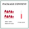 MERVF Almond Press on Nails Medium Fake Nails Red 3D