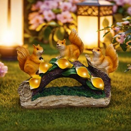 Lnzhauscia Solar Garden Decor Squirrel Statues with Lights, Outdoor Decorations for Yard Porch Lawn Balcony Patio, Housewarming Gifts