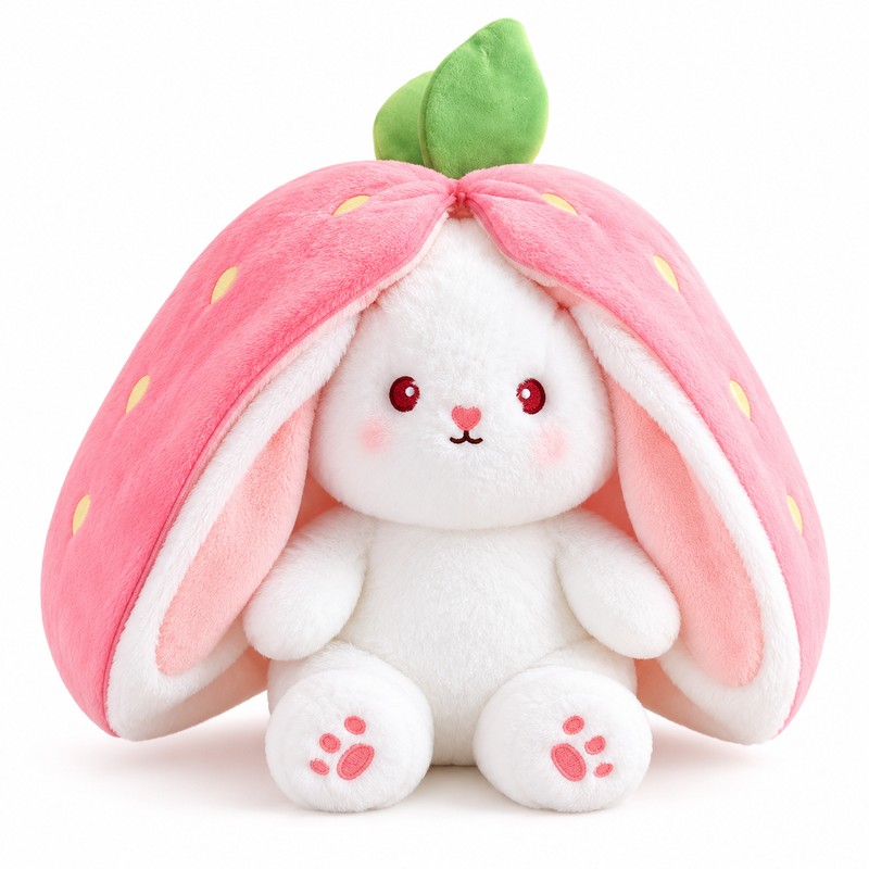 Kawaii Transforming Fruit Bunny Plush Toy, Strawberry and Carrot Rabbit