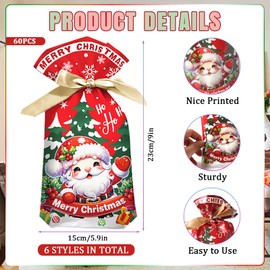 Christmas Treat Bags for Candy 60 PCS Christmas Drawstring Candy Bags for Kids Birthday Party Favor Christmas Goodie Gift Bags