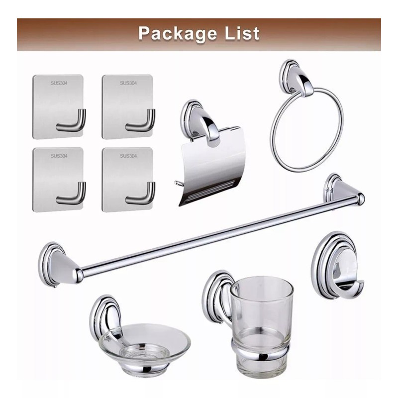 WP Juego De Accesorios Para Baño 10pz Acero Inoxidable Cromado