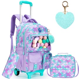 HTgroce Rolling Backpack for Girls Trolley School Bags Cute Girls Backpacks with Wheels Kids Carry-on Travel Luggage