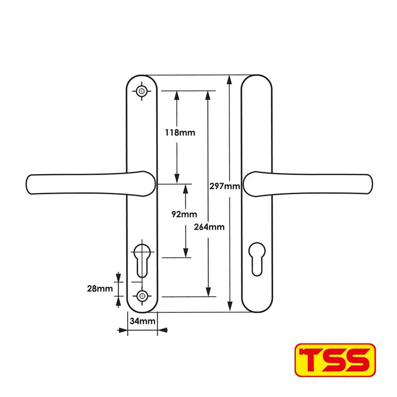 TSS Universal UPVC Door Handles -Lever/Lever - 92mm PZ (Centres)