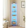 TUTOTAK 6-Tier Corner Bookshelf with LED Light,Corner Shelf for Small