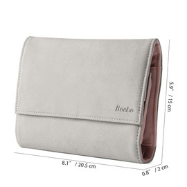 Becko US Jewelry Organizer Roll Travel Jewel Bag case for Multiple Necklaces, Rings, Bracelets, Supple Leather & Suede, Large Capacity Without Crease, Lightweight, Portable & Practical (Gray)