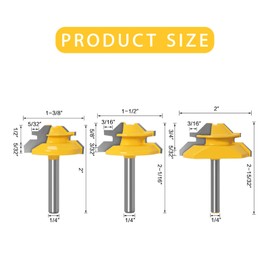 3Pcs 45 Degree Lock Miter Router Bit, Router Bits 1/4 Inch Shank, Woodworking Tools for 1/2", 5/8", 3/4" Cutting Height
