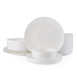 Mikasa Macie Bone China Lightweight Chip Resistant 12 Piece Dinnerware Set, Service for 4, White