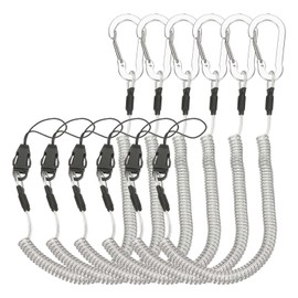 PATIKIL Coiled Lanyards with Buckle 47 Inch, 6 Pcs Retractable Safety Ring and Quick Release Detachable Buckle for Fishing Equipment Key Card Tool Tether Leash, Silver Tone