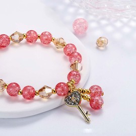 Jade Bracelets for Women Gold Leaf Beaded Bracelets Lucky Healing Bracelet Pink Crystal Bracelet Gold Crystal Stone Bracelets Jewelry Gifts for Women