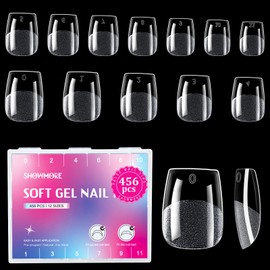 SHOWMORE 456Pcs Short Coffin Nail Tips Soft Gel Pre-shaped Half Matte Full Cover Acrylic False Nail Tip Press on Nails for Nail Extension DIY Salon 12 Sizes