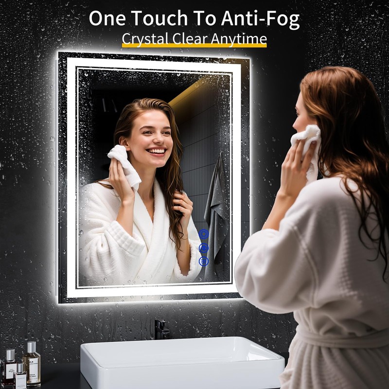 InfiniGlass 30"x24" LED Bathroom Mirror with Anti-Fog, Stepless Dimmable Lights,