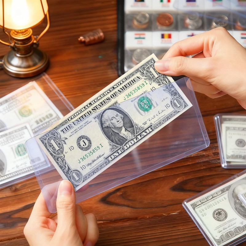 30 Pack Dollar Bill Sleeves, 6.8x2.9 Inch Clear Currency Sleeves
