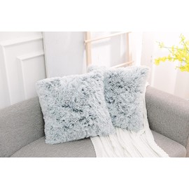 NordECO HOME Set of 2 Faux Fur Black Ombre Throw Pillow Covers 45 x 45 Decorative Fluffy Pillowcase Fuzzy Square Cushion Covers 18 x 18 for Sofa Decor (Grey Ombre, 18x18 inch)