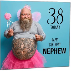 38th Nephew Funny Birthday Card - Bearded Man Joke Funny Nephews Birthday Card for 38 Year old thirty eight, thirty eighth