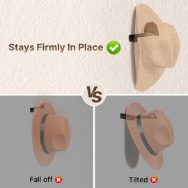 SEKSON Cowboy Hat Rack for Wall, 2 Pack Wooden Hat Holder, Wide Brim Hat Hooks, Wall Mount Hat Hanger for Baseball Caps, Fedoras, Straw Hats