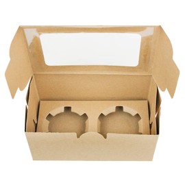 Emartbuy Kraft Bakery 12 x Cupcake / Muffin Party Boxes with Clear Window Cardboard Insert for 2 Cupcakes