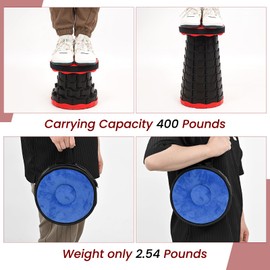 FXKS 2 Pack Portable Telescoping Stools Collapsible Stool with Cushion,Retractable Foldingstool Max Load Capacity 400lbs, Portable Collapsible Stools for Camping Hiking Outdoor BBQ Black-Red