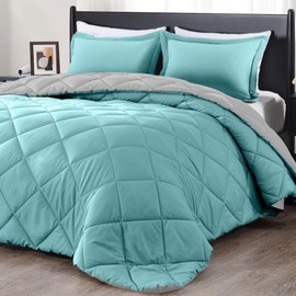 downluxe King Size Comforter Set - Turquoise and Grey King Comforter, Soft Bedding Sets for All Seasons -3 Pieces - 1 Comforter (104"x92") and 2 Pillow Shams(20"x36")