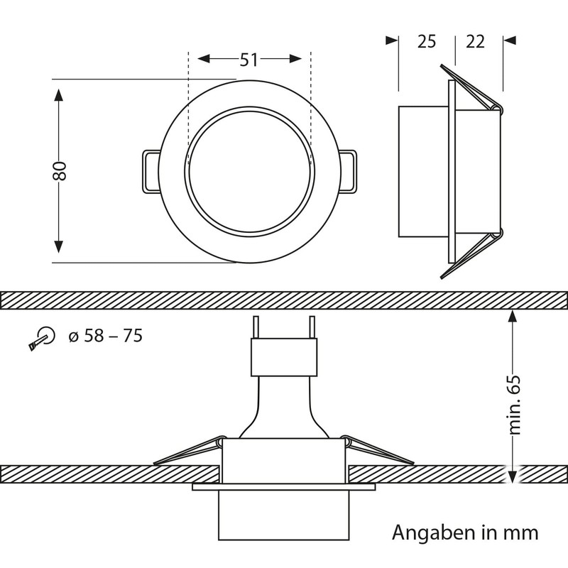 ledscom.de KRON Ceiling Mounting Frame, Round, Matte Black, Spotlights, Recessed