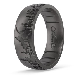 Enso Rings Etched Classic Silicone Rings - Comfortable and Flexible Design - Lone Wolf - Platinum - Size 12