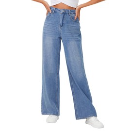 Genleck Baggy Jeans Women Loose Fit Wide Leg High Waisted Jean for Woman Oversized Y2K Pants Trendy (Light Blue,16)