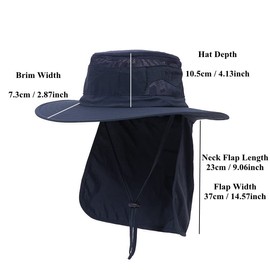UV 50+ Sun Protection Fishing Hats for Men & Women, Wide Brim Bucket Hat for Outdoor Sport & Works Fishing Hat with Neck Flap Navy Blue