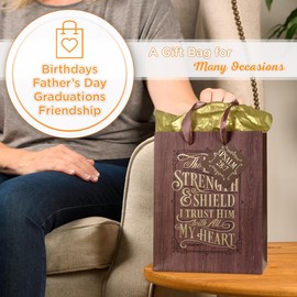 Christian Art Gifts Gift Bag/Tissue Paper Set The Lord Is My Strength Psalm 28:7 Bible Verse, Gold/Wood, Medium