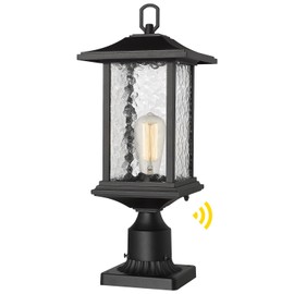 Beionxii Dusk to Dawn Outdoor Post Lights, 21inch Large Exterior Lamp Post Light Pier Mount Lantern with Base, Black Cast Aluminum w/Water Glass - A272P-1PK (NOT Solar, 110-120V AC)
