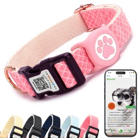WhoseID Dog Collar with Waterproof AirTag Holder & Anti-Lost QR Code, Cute Bling Warpping Adjustable Width for Small Medium Large Pet (Red, M)