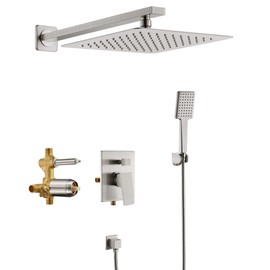 SOKA 10 Inches Rain Shower System Shower Faucets Sets Rain Shower Head And High Pressure Handheld Shower Head Square Shower Combo Set Shower Trim Kit with Valve Pressure Balance Brushed Nickel