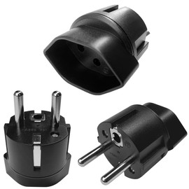 Switzerland/Liechtenstein to EU Adapter Plug, Swiss 3 Pin Male to 2 Pin DE/FR/IT/ES Socket for Switzerland/Liechtenstein Visitors (Pack of 3) Black