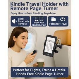 Kindle Travel Stand with Remote Page Turner – Foldable Kindle Holder and Clicker for Hands-Free Reading on Airplanes, Commutes & Camping