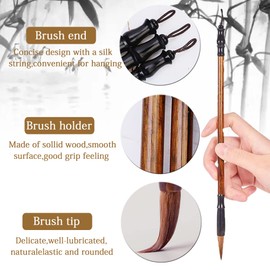 XCSJ 10 Pieces Chinese Calligraphy Brush Set Sumi Drawing Brush with 3 Chinese Brushes, 1 Water Bowl, 6 Writing Cloth Paper, Chinese Calligraphy Set for Beginners, Students, Artists