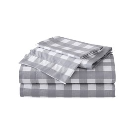 Eddie Bauer Sheets Cotton Percale Bedding Set, Crisp & Cool, Stylish Home Decor, Full, Lakehouse Plaid Grey/White