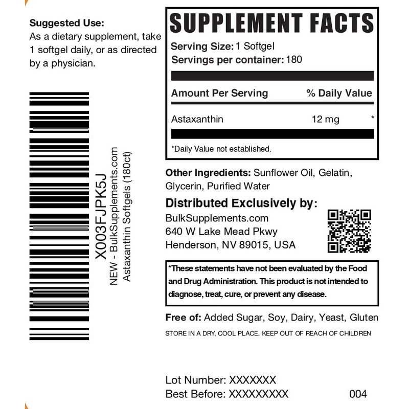 BulkSupplements.com Astaxanthin 12mg Softgels - Astaxanthin Supplements, Antioxidant Source -