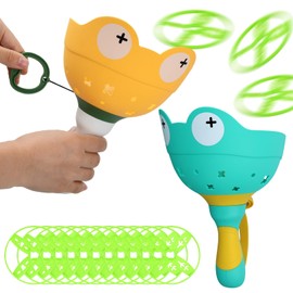 Volumoon Flying Saucer Launcher Toy, 2 Flying Disc Launchers with 12 Discs, Propeller Toy Children, Garden Toy Children, Gift for Children from 3 4 5 6 Years Girls Boys