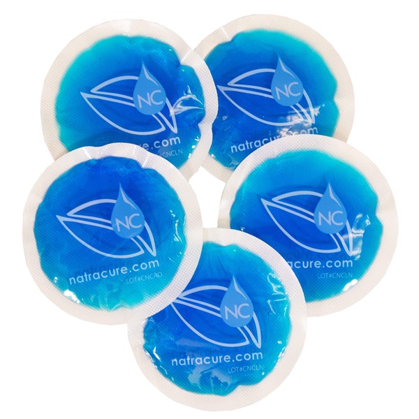NatraCure 4" Circle Gel Ice Packs - 5 Pack Blue (Small Reusable Round Gel Cold Packs for kids injuries, breastfeeding, wisdom teeth, first aid, headaches, sinus and pain relief, tired eyes, arthritis)