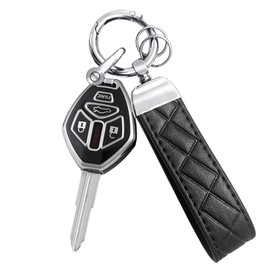 ATFIGII Key Fob Cover Compatible with Mitsubishi Lancer Eclipse Spyder Endeavor Galant Mirage Outlander Sport 2007-2015 Case Protector Car Key Chain Holder 4 Button Silver Black