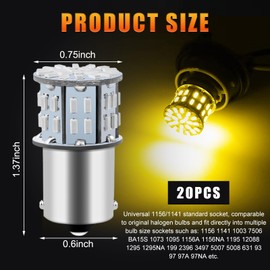 Gasedin 20 PCS 1156 Car LED Bulb, 1141 1003 1156 7506 BA15S High Brightness LED Bulbs Replacement, 12 Volt Bulb for RV Camper Trailer Boat Trunk Interior Lights, Car Accessories (Yellow)