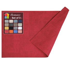 Homaxy Faux Leather Heat Resistant Placemats for Dining Table Set of 4, Waterproof Wipeable Washable PU Table Mats, Easy to Clean Anti-Slip Place Mats, 11.8" x 17", Red