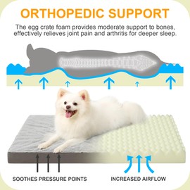 KSIIA Orthopedic Dog Bed Dog Crate Bed Waterproof Dog beds for Small Dogs Deluxe Plush Washable Dog Bed with Egg Crate Foam & Removable Cover, 23 x 17 Inch, Gray